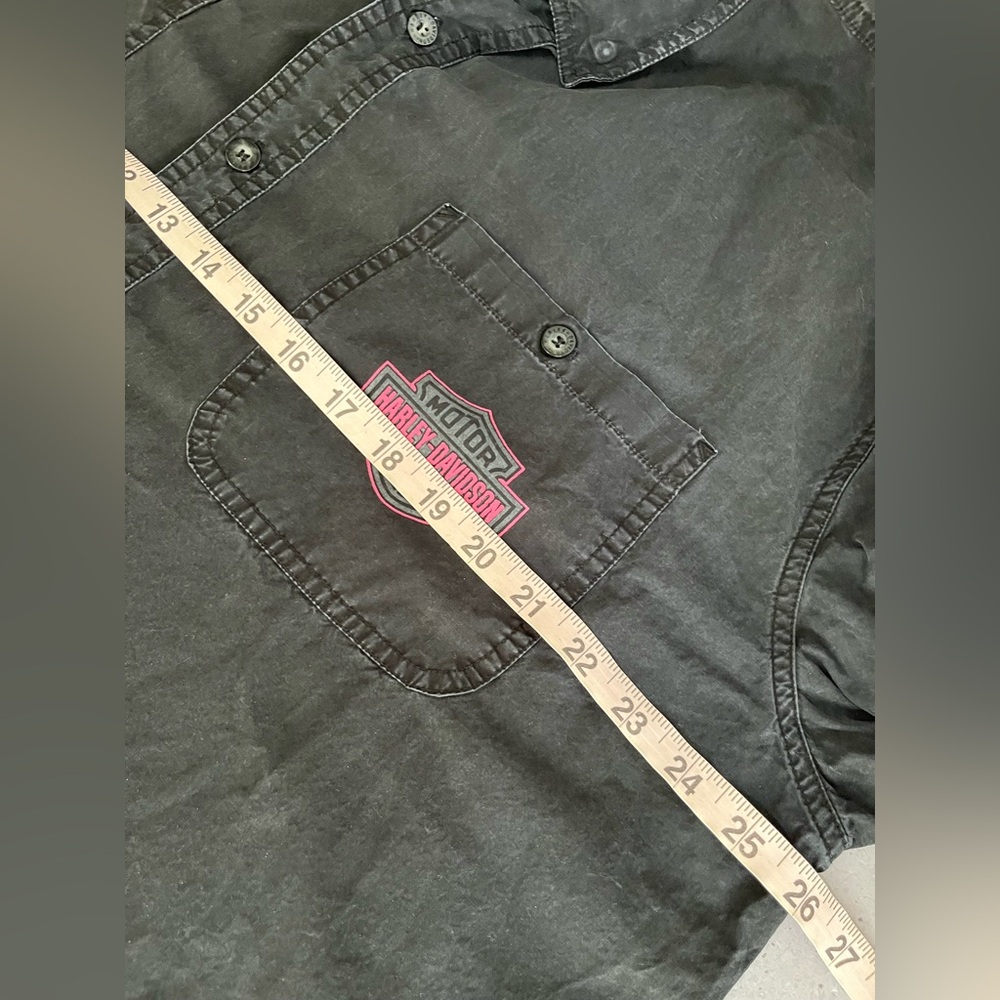 VTG Harley-Davidson Shirt Men’s 2X Dress Black Pink Logo Work Button Down Biker - Picture 8 of 10